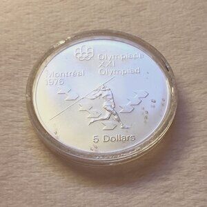 Montreal Summer Olympics 1976 RCM $5 Silver Coin Javelin